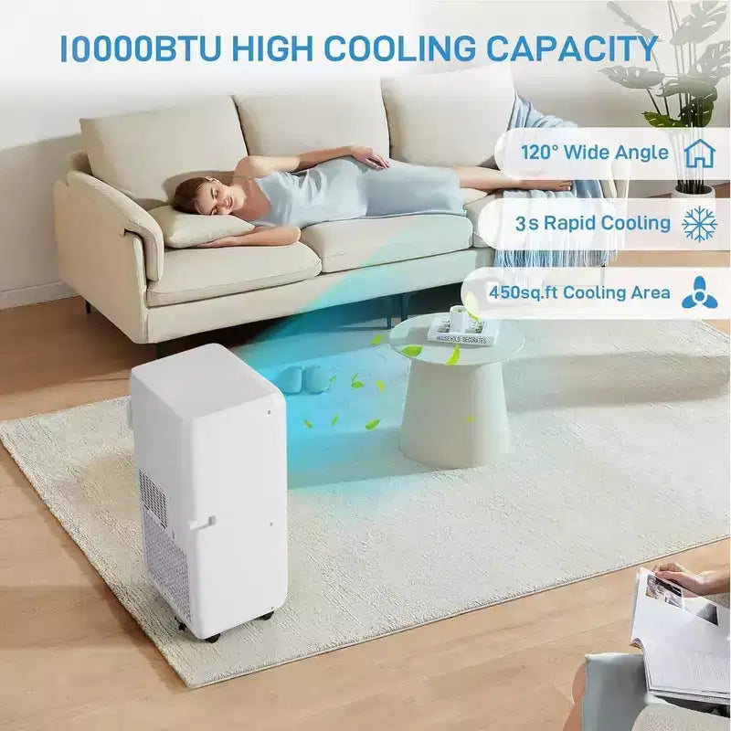 Climatiseur portable 10000 BTU Climatisation pour pièces jusqu'à 450 pi², Unité de climatisation portable silencieuse 4-EN-1 avec fonction ventilateur déshumidificateur, mode veille