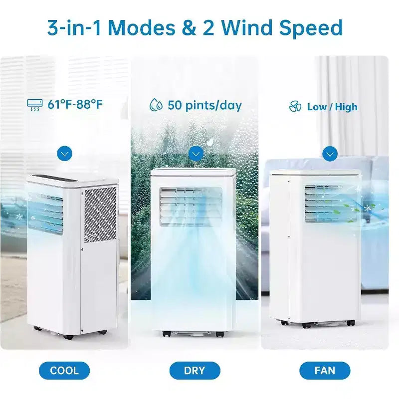 Climatiseur portable 8 000 BTU avec fonctions de refroidissement, déshumidificateur, ventilateur 3-en-1, écran LED, minuterie 24h, refroidissement haute efficacité DOE SACC 5 000 BTU