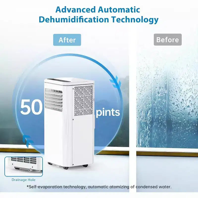 Climatiseur portable 8 000 BTU avec fonctions de refroidissement, déshumidificateur, ventilateur 3-en-1, écran LED, minuterie 24h, refroidissement haute efficacité DOE SACC 5 000 BTU