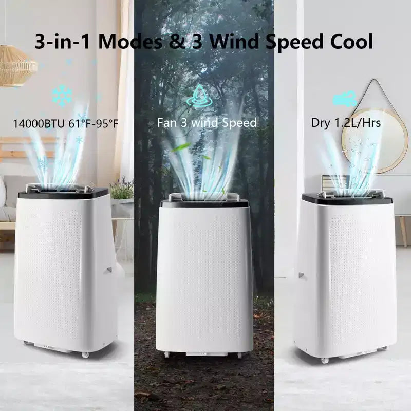 14,000 BTU Portable air conditioners, 750 Sq Ft Coverage, 4-in-1 Function,Dual Motor with Dehumidifier & Remote, Ideal for Large Rooms & Campers