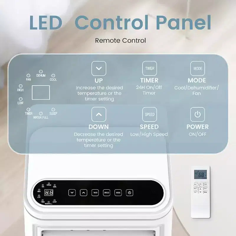 Climatiseur portable ZAFRO, Climatiseur avec fonctions de refroidissement, de ventilation, de déshumidification, mode veille, 55 dB, refroidit jusqu'à 42 m²