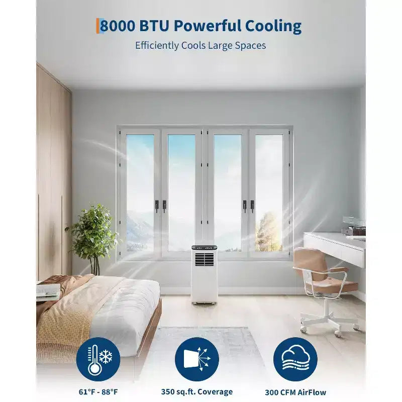 TROPOW Air Conditioner, 8000 BTU 3-in-1 Unit with Fan Mode, Remote & Ventless Design, Portable Room Air Conditioner.