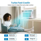 8000 BTU Smart Window AC - WiFi Enabled Air Conditioner for 350 Sq.Ft Rooms, 11 EER Quiet 51dB Cooling w/App Control, Digital Display & Remote