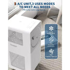 Climatiseur portable 8 000 BTU, climatiseur silencieux jusqu'à 70 m², unité de climatisation 3-en-1 avec fonctions froid, ventilateur, déshumidificateur, minuterie 24h