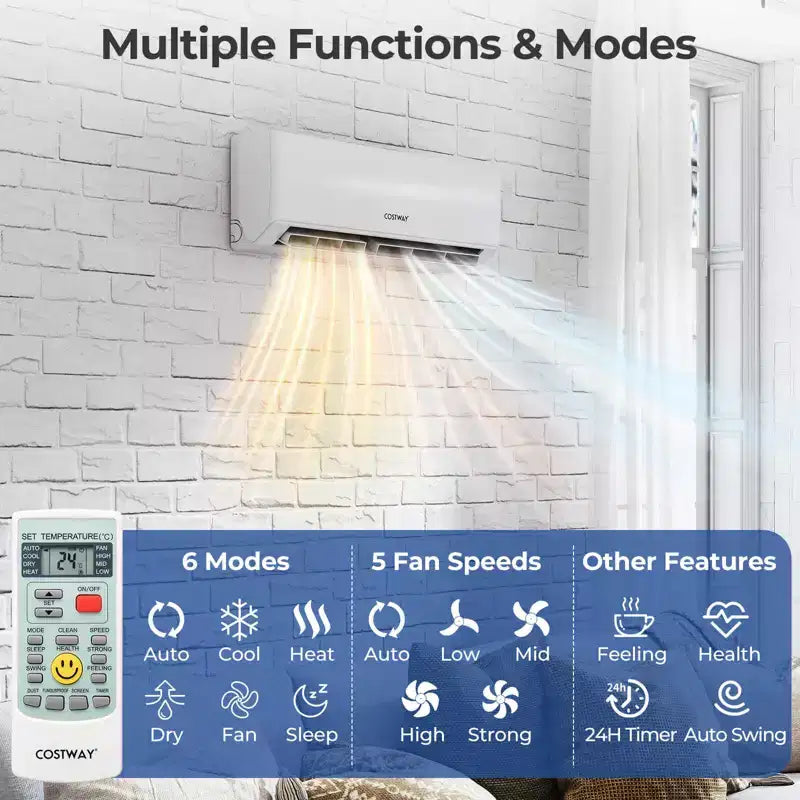Costway 18k BTU 2 Zone Mini Split Air Conditioner 22 SEER2 208-230V Wifi Enabled