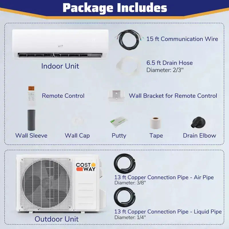 Climatiseur et Chauffage Mini Split connecté Wi-Fi Costway 11500/11500/17000/23000 BTU, compatible Alexa