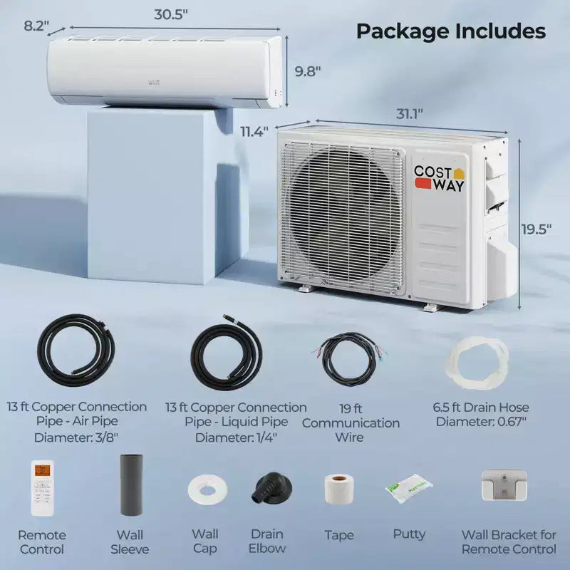 Climatiseur et Chauffage Mini Split connecté Wi-Fi Costway 11500/11500/17000/23000 BTU, compatible Alexa
