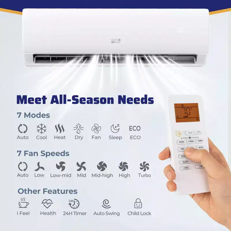 Climatiseur et Chauffage Mini Split connecté Wi-Fi Costway 11500/11500/17000/23000 BTU, compatible Alexa