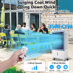 Refroidisseur d'air évaporatif 3500CFM, Refroidisseur par évaporation avec télécommande et minuterie 12h, 4 blocs de glace, 3 modes et vitesses de ventilation pour utilisation extérieure intérieure, 13,2 gallons