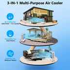 Refroidisseur d'air évaporatif 3500CFM, Refroidisseur par évaporation avec télécommande et minuterie 12h, 4 blocs de glace, 3 modes et vitesses de ventilation pour utilisation extérieure intérieure, 13,2 gallons