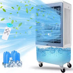 Refroidisseur d'air évaporatif 3500CFM, Refroidisseur par évaporation avec télécommande et minuterie 12h, 4 blocs de glace, 3 modes et vitesses de ventilation pour utilisation extérieure intérieure, 13,2 gallons