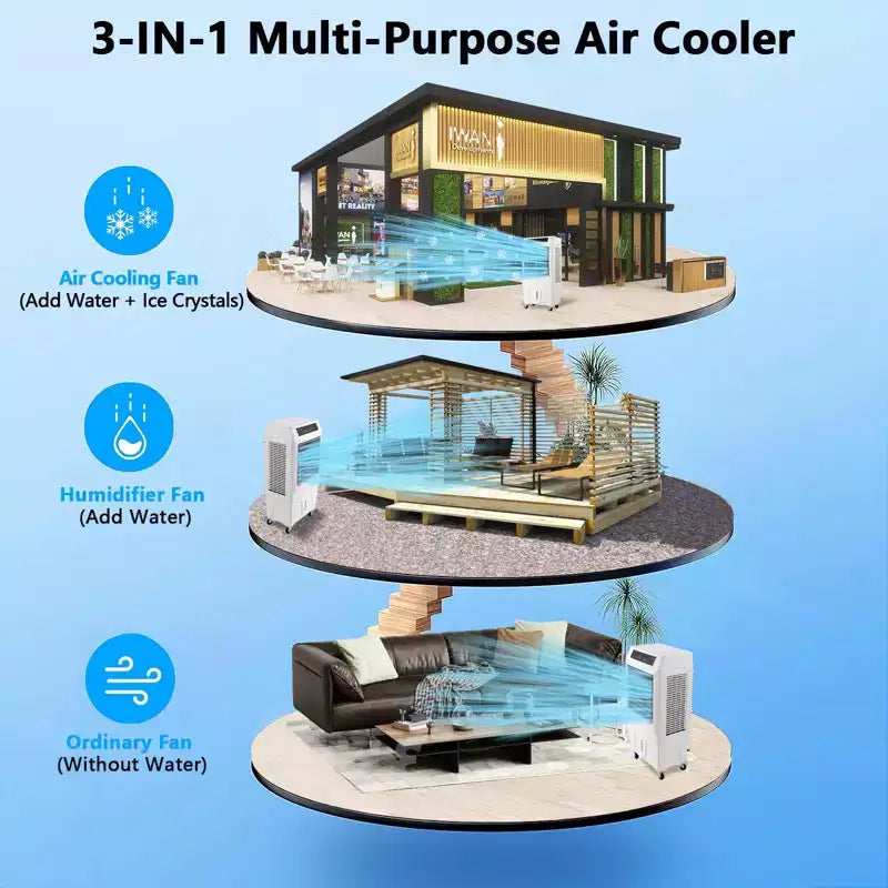 3000CFM Swamp Cooler, Evaporative Air Cooler with Remote Control and 12H Timer, 4 Ice Packs, 3 Modes & Wind Speeds for Outdoor Indoor Use, 10.3 Gallon