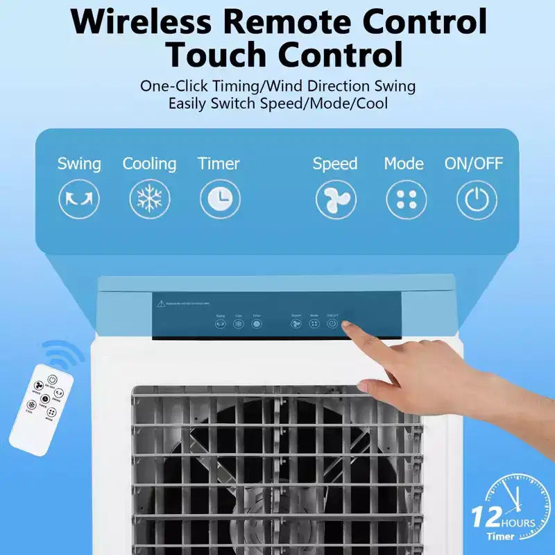 3000CFM Swamp Cooler, Evaporative Air Cooler with Remote Control and 12H Timer, 4 Ice Packs, 3 Modes & Wind Speeds for Outdoor Indoor Use, 10.3 Gallon