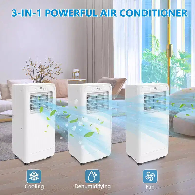 Climatiseur portatif de 8 000 BTU pour une pièce jusqu'à 32,5 m², unité de climatisation portative avec télécommande, mode veille, kit de fenêtre inclus
