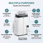 Climatiseur portable Acekool 10000 BTU, 3-en-1 CA avec ventilateur et déshumidificateur, télécommande, 3 vitesses, minuterie 24h, rafraîchit les pièces jusqu'à 42 m², installation facile