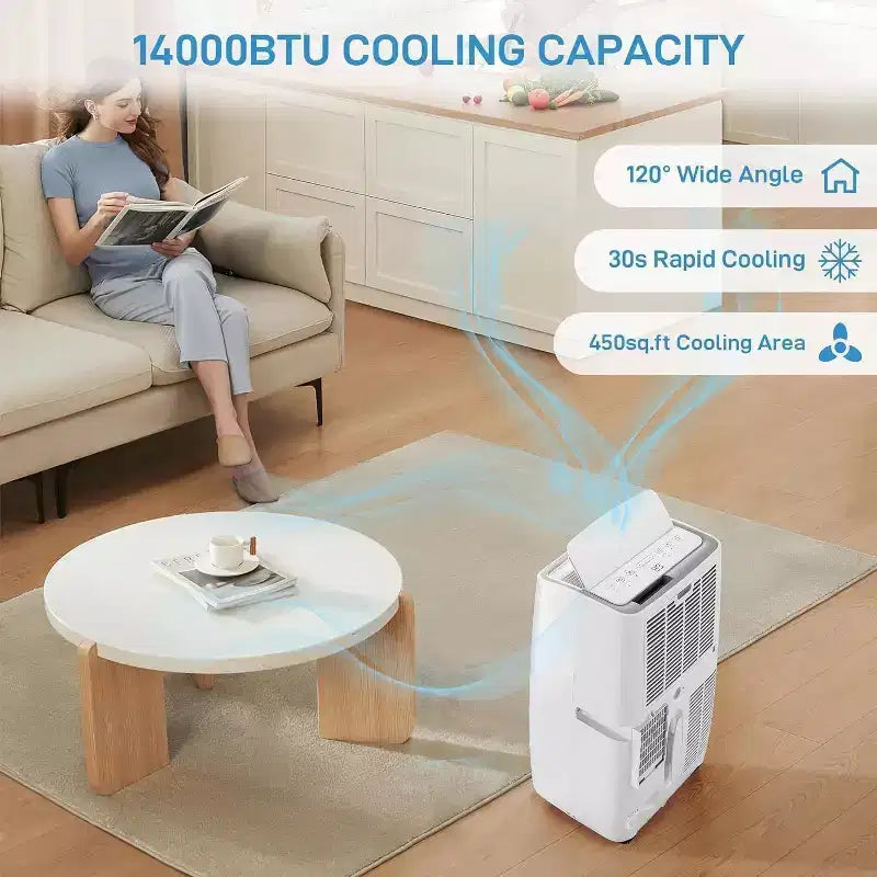 Climatiseur portable Acekool 14000 BTU, climatiseur silencieux 3-en-1 avec déshumidificateur et ventilateur, télécommande, minuterie, refroidit jusqu'à 70 m², installation facile, mobilité
