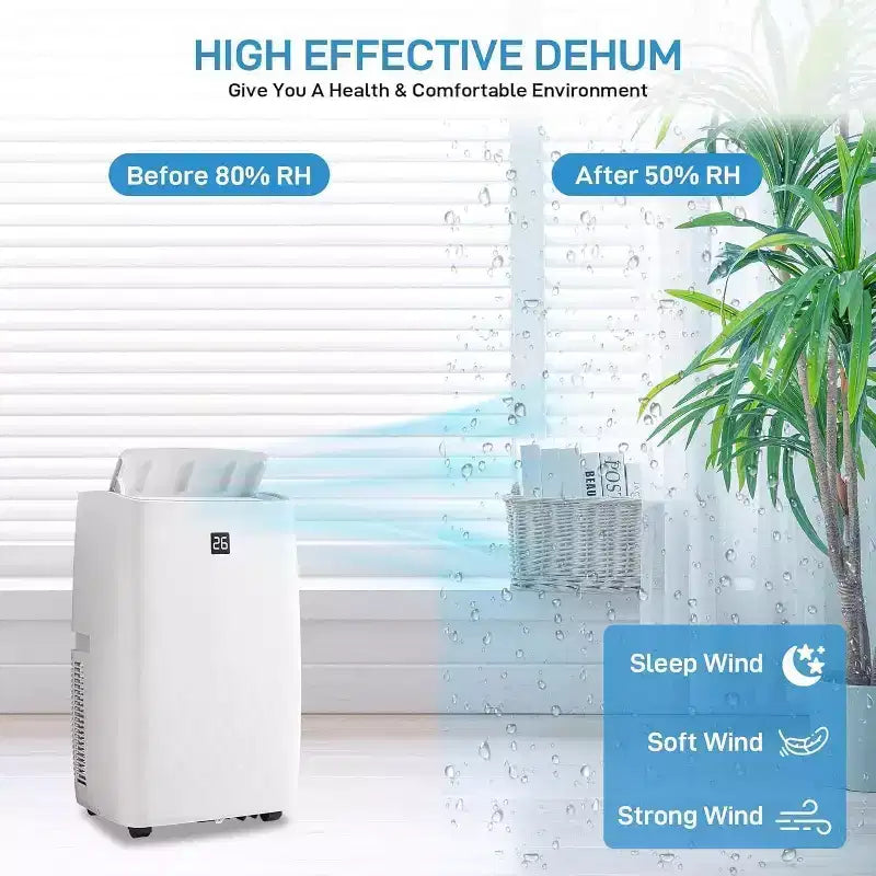 Climatiseur portable Acekool 14000 BTU, climatiseur silencieux 3-en-1 avec déshumidificateur et ventilateur, télécommande, minuterie, refroidit jusqu'à 70 m², installation facile, mobilité