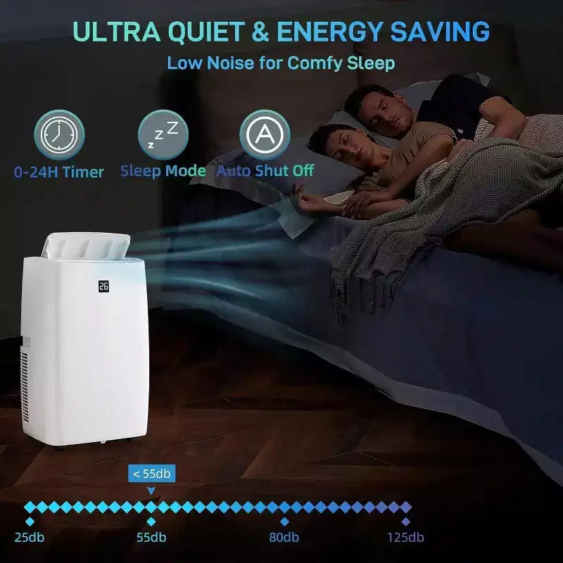 Climatiseur portable Acekool 14000 BTU, climatiseur silencieux 3-en-1 avec déshumidificateur et ventilateur, télécommande, minuterie, refroidit jusqu'à 70 m², installation facile, mobilité