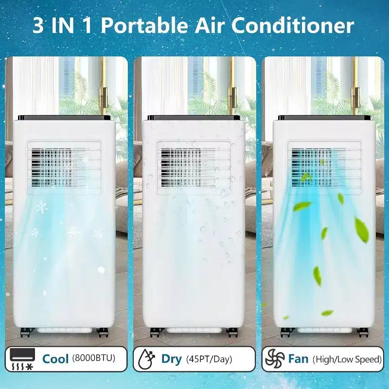 Climatiseur portable Acekool 14000 BTU, climatiseur silencieux 3-en-1 avec déshumidificateur et ventilateur, télécommande, minuterie, refroidit jusqu'à 70 m², installation facile, mobilité