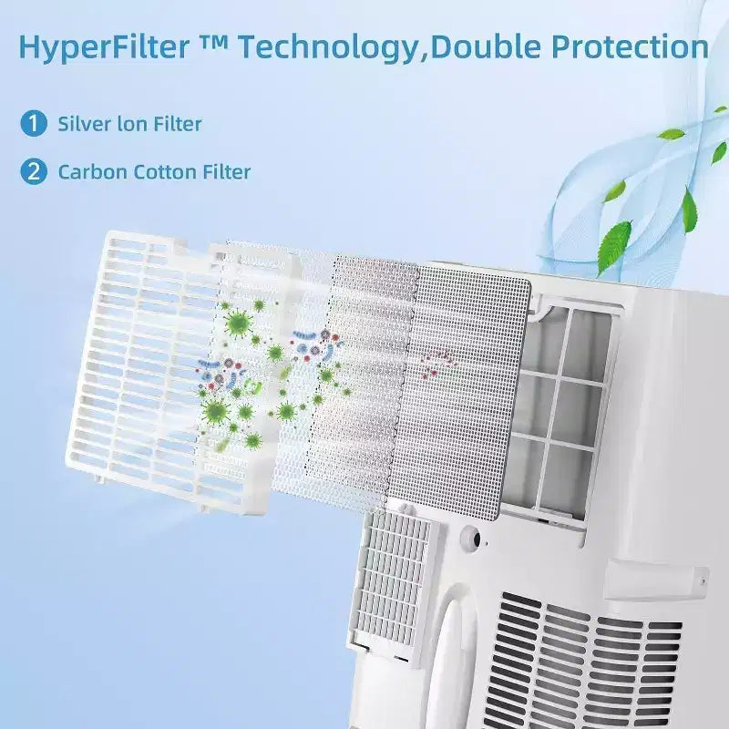 Climatiseur portable Acekool 14000 BTU, climatiseur silencieux 3-en-1 avec déshumidificateur et ventilateur, télécommande, minuterie, refroidit jusqu'à 70 m², installation facile, mobilité