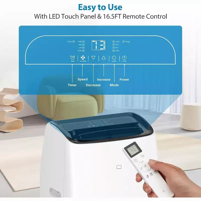 Climatiseur et Chauffage Portable Acekool 14 000 BTU, Climatiseur 4-en-1 avec Déshumidificateur, Ventilateur, Télécommande, Minuteur, Refroidit et Chauffe Jusqu'à 70 m², Kit Fenêtre