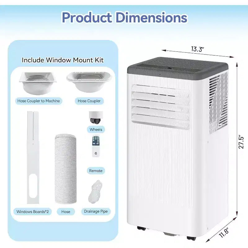 Acekool 8,000 BTU Portable Air Conditioner  3-in-1 AC/Dehumidifier/Fan, Cools 350 sq ft, Quiet Sleep Mode, Remote Control & Window Kit