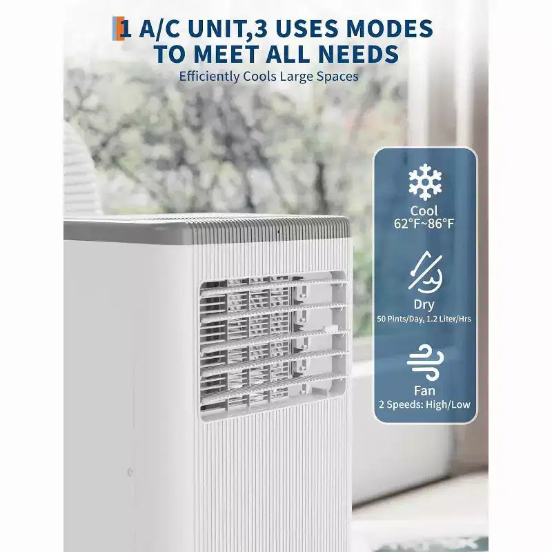 Acekool 8,000 BTU Portable Air Conditioner  3-in-1 AC/Dehumidifier/Fan, Cools 350 sq ft, Quiet Sleep Mode, Remote Control & Window Kit