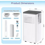 Climatiseur et Chauffage Portable Acekool 10 000 BTU, 3-en-1 Climatiseur, Pompe à Chaleur, Ventilateur, Déshumidificateur, Télécommande, Minuteur 24H, Refroidit 42 m², Kit Fenêtre