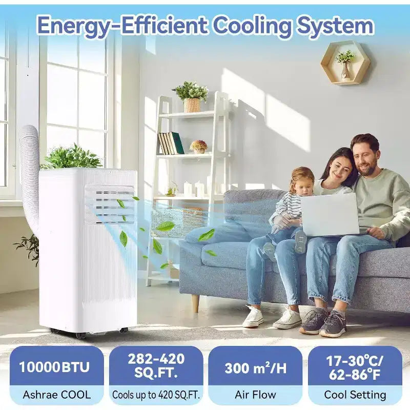 Climatiseur et Chauffage Portable Acekool 10 000 BTU, 3-en-1 Climatiseur, Pompe à Chaleur, Ventilateur, Déshumidificateur, Télécommande, Minuteur 24H, Refroidit 42 m², Kit Fenêtre