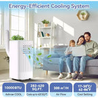 Climatiseur et Chauffage Portable Acekool 10 000 BTU, 3-en-1 Climatiseur, Pompe à Chaleur, Ventilateur, Déshumidificateur, Télécommande, Minuteur 24H, Refroidit 42 m², Kit Fenêtre