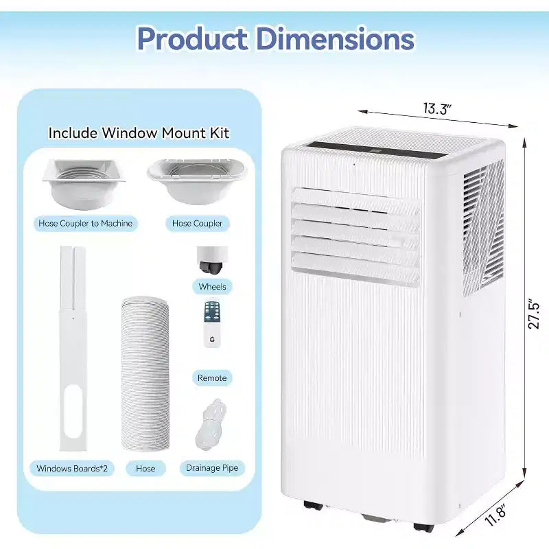 Climatiseur et Chauffage Portable Acekool 10 000 BTU, 3-en-1 Climatiseur, Pompe à Chaleur, Ventilateur, Déshumidificateur, Télécommande, Minuteur 24H, Refroidit 42 m², Kit Fenêtre
