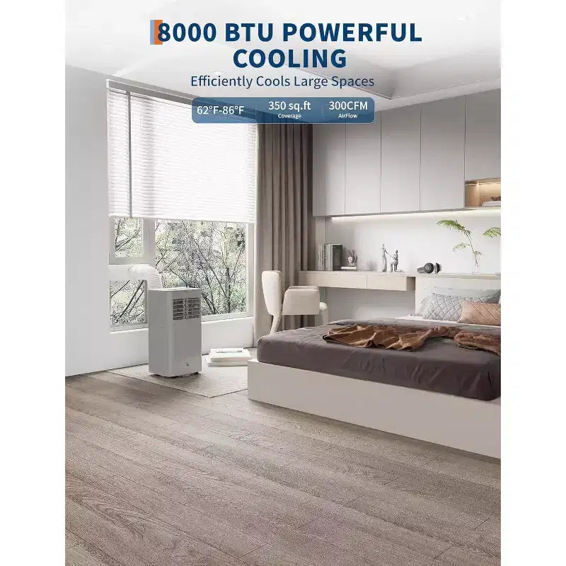 Climatiseur portable Acekool 8000 BTU, unité de climatisation 3-en-1 avec ventilateur et déshumidificateur, télécommande et minuterie 24h, rafraîchit des pièces jusqu'à 32,5 m²