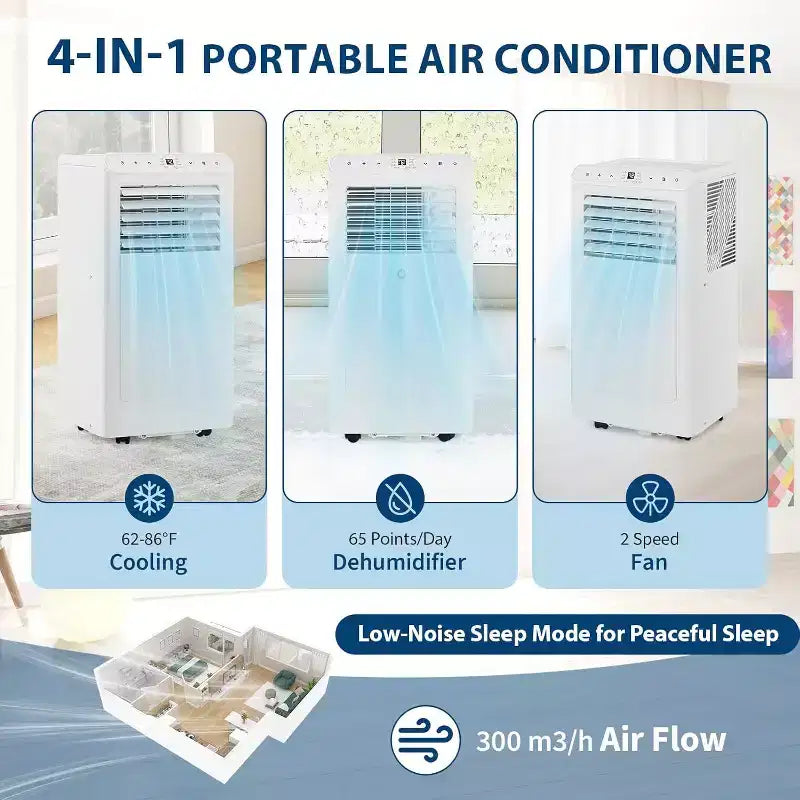 Climatiseur portable Acekool 8 000 BTU, ventilateur déshumidificateur 4 en 1, pour pièces jusqu'à 32,5 m², minuterie, télécommande, déplacement facile