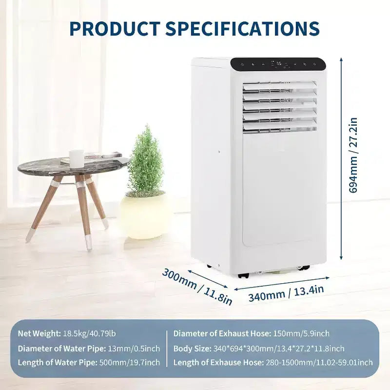 Climatiseur portable Acekool 8 000 BTU, ventilateur déshumidificateur 4 en 1, pour pièces jusqu'à 32,5 m², minuterie, télécommande, déplacement facile
