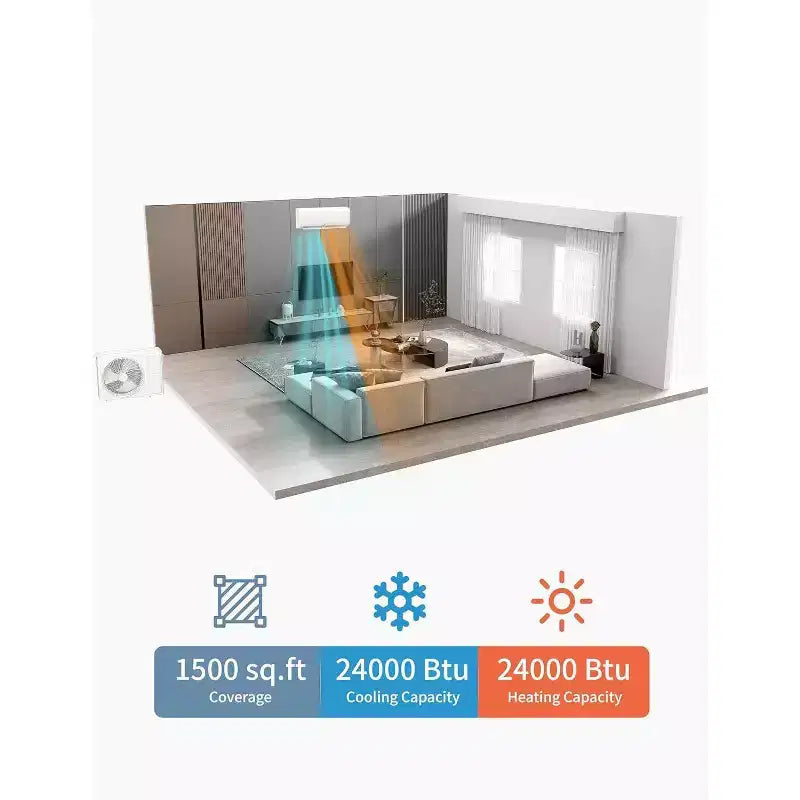 Acekool 24000 BTU Mini Split AC & Heat Pump, 21 SEER2 Inverter, WiFi & Alexa, Ductless System with Install Kit for up to 1500 Sq Ft Rooms
