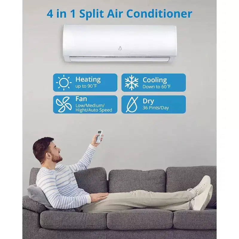 Climatiseur bibloc réversible Acekool 12 000 BTU, Inverter 21 SEER2, WiFi, sans conduit, avec kit d'installation pour pièces jusqu'à 70 m², 230 V