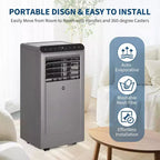 Acekool 8,000 BTU Portable Air Conditioner, 4-in-1 AC Dehumidifier Fan Sleep Mode, Remote, Timer, Window Kit, for Rooms up to 350 Sq. Ft, Grey