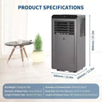 Acekool 8,000 BTU Portable Air Conditioner, 4-in-1 AC Dehumidifier Fan Sleep Mode, Remote, Timer, Window Kit, for Rooms up to 350 Sq. Ft, Grey