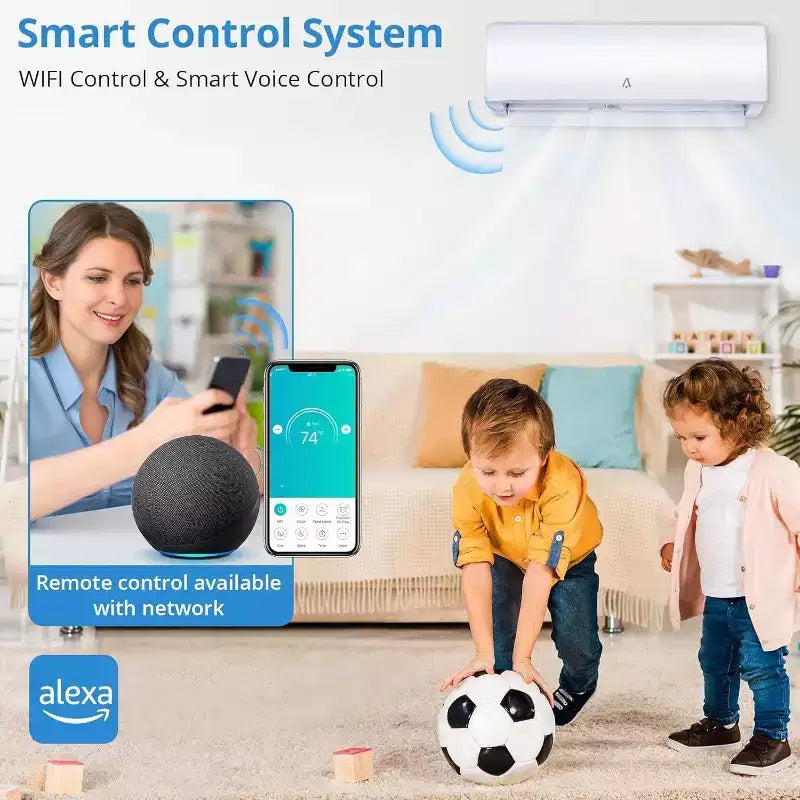 Acekool 9000 BTU Mini Split AC & Heat Pump, 19 SEER2 Inverter, WiFi & Alexa, Ductless System with Install Kit for Rooms up to 450 Sq Ft