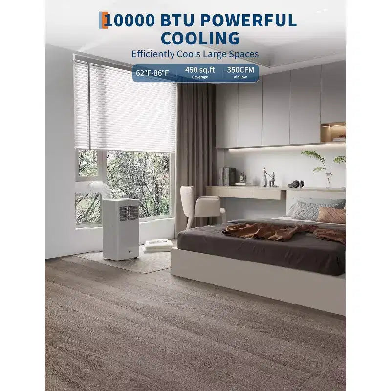 Climatiseur portable Acekool 10 000 BTU, climatiseur 3-en-1 avec ventilateur déshumidificateur, télécommande, minuterie, kit de fenêtre, pour pièces jusqu'à 42 m², noir et gris