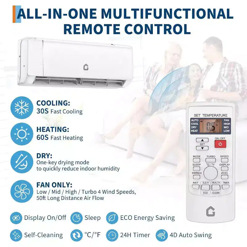 Climatiseur et pompe à chaleur Mini Split Acekool 24000 BTU, Inverter 19 SEER2, Contrôle intelligent WiFi, Climatisation sans conduit avec télécommande pour pièces jusqu'à 139 m²