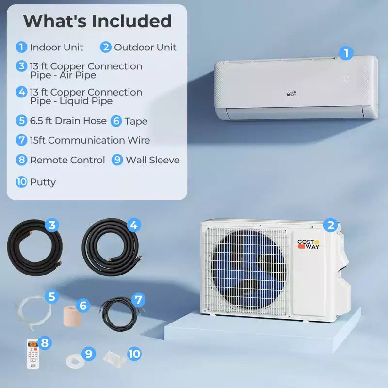 Costway 9100BTU Wifi Enabled Mini Split AC 20.5 SEER2115V Inverter Air Conditioner White/Gray