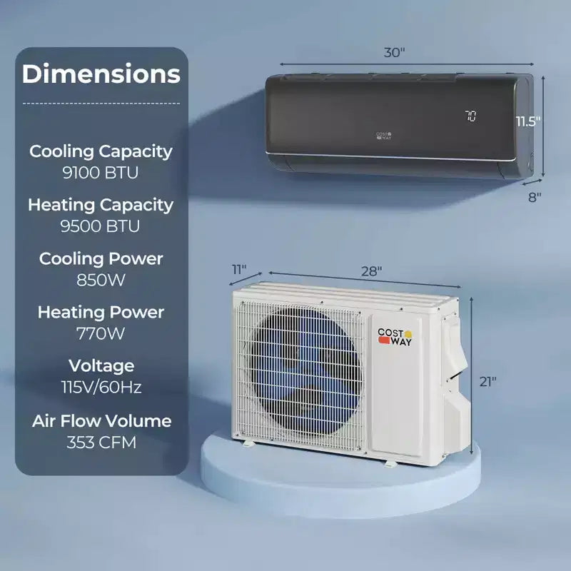 Costway 9100BTU Wifi Enabled Mini Split AC 20.5 SEER2115V Inverter Air Conditioner White/Gray