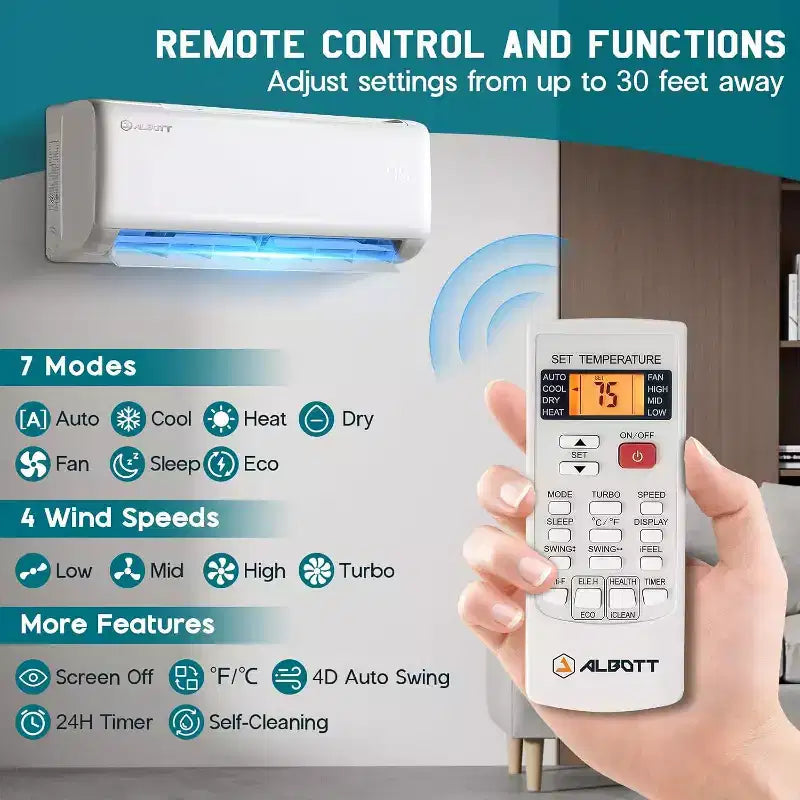 AMERLIFE Mini Split Air Conditioner Heat Pump, Energy Star Inverter AC with Wi-Fi Smart Control