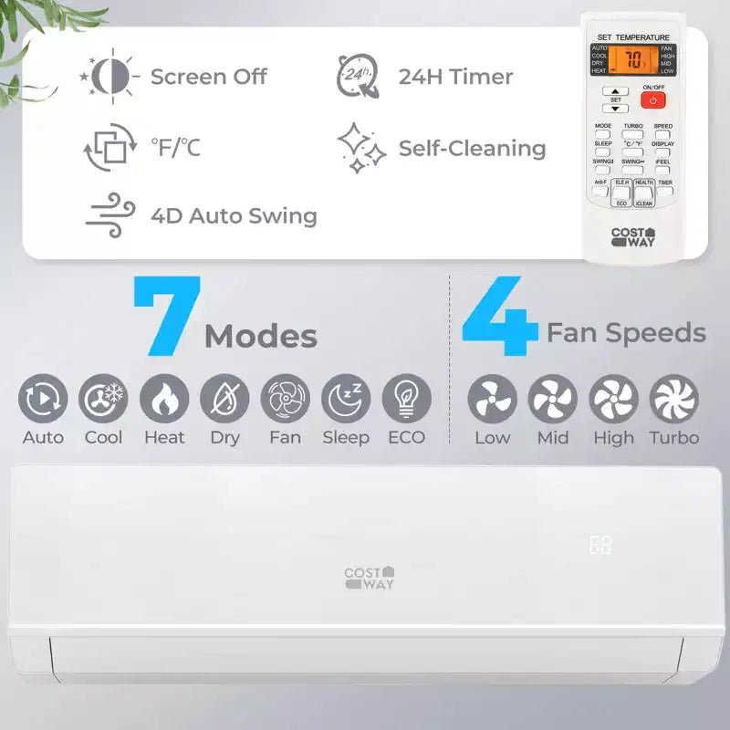Costway 24000 BTU Mini Split Air Conditioner Heater with 2 Ton Heat Pump Installation Kit