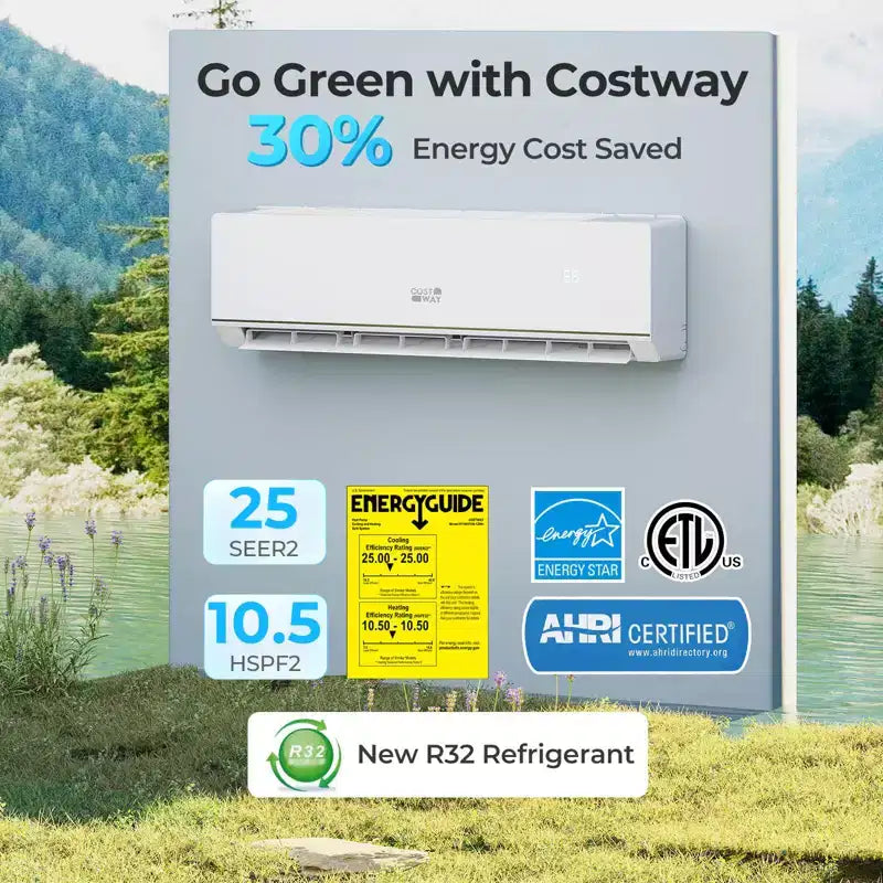 Costway 24000 BTU Mini Split Air Conditioner Heater with 2 Ton Heat Pump Installation Kit