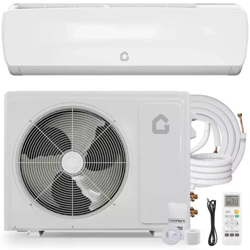 Garvee Quiet Split AC | 9000 BTU 3-in-1 Cooling/Heating/Dehumidifier | 115V Inverter Heat Pump | 10ft Pre-Charged Line Set,White