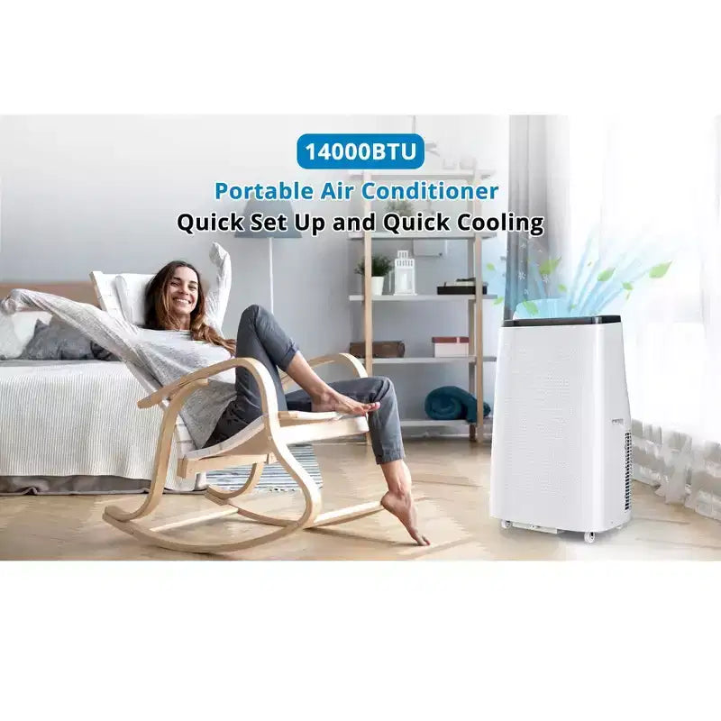 Climatiseur portatif GustoWave 14000 BTU, 3 en 1, pour 500-700 pieds carrés, télécommande, écran LED et minuterie 24 heures
