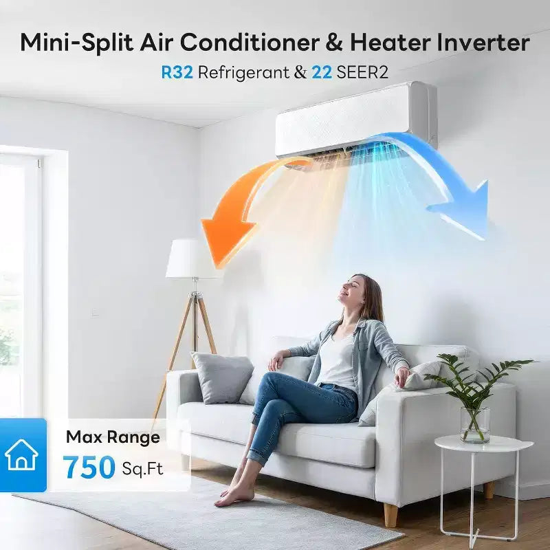 Climatiseur et Chauffage Mini Split Sans Conduit avec Technologie Inverter - 22 SEER2 - Blanc