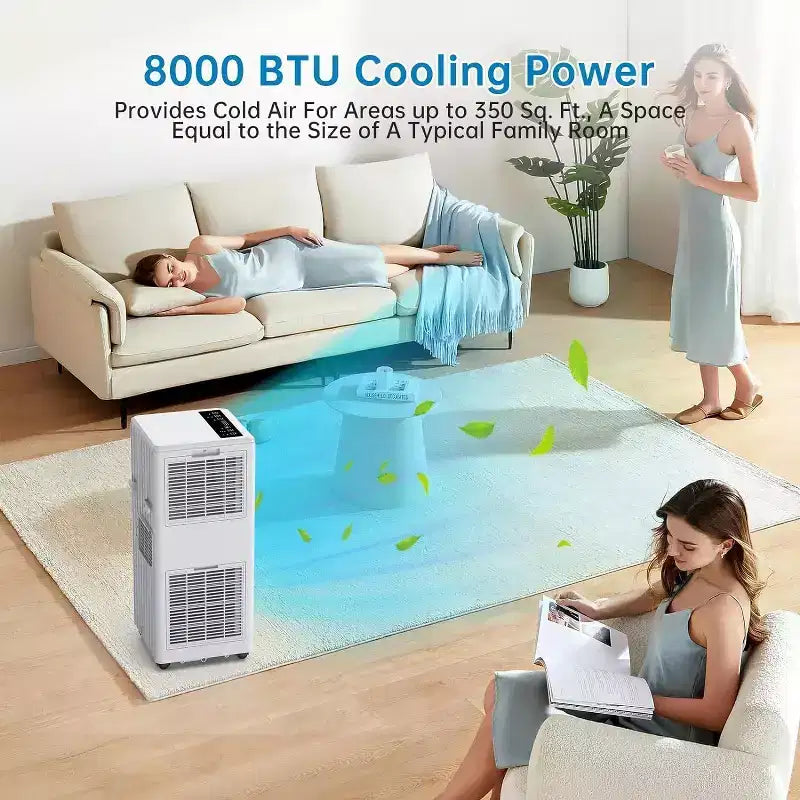 Climatiseur portable Acekool 8 000 BTU, 3-en-1 CA avec ventilateur et déshumidificateur, mode veille, refroidit des pièces jusqu'à 23 m²